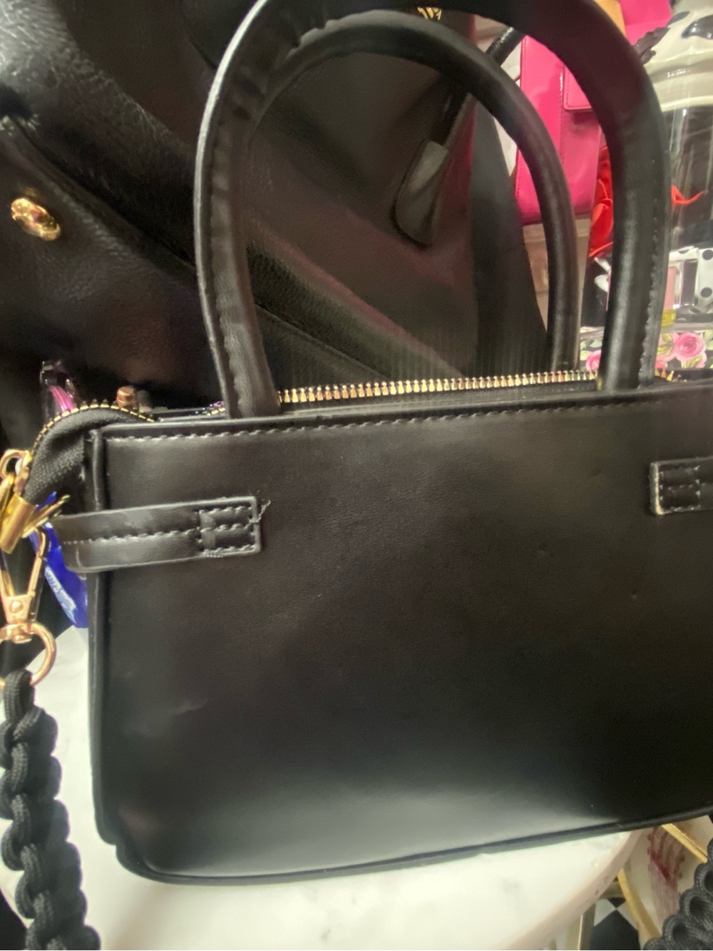 Classic Black Leatherette Women's Top-Handle Bag